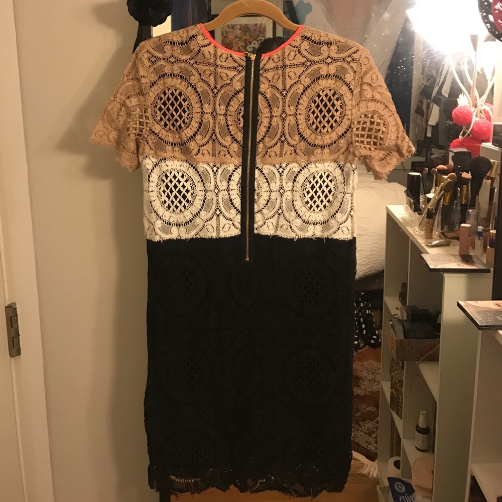 MSGM three color lace dress with neon trim